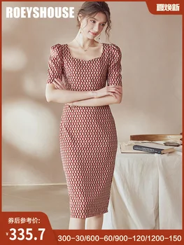 

Luo Yi French bubble sleeve dress 2020 Summer Dress elegant color waist Medium-length dress 02004