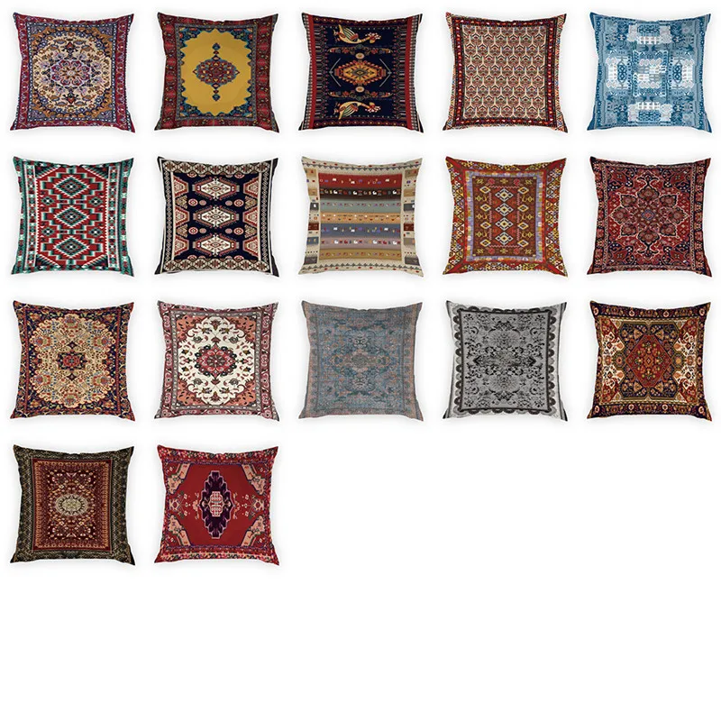 

Retro Boho Printing Cushion Cover Decorative Pillowcases Geometric Psychedelic Pattern Peach Skin Home Decoration 45x45