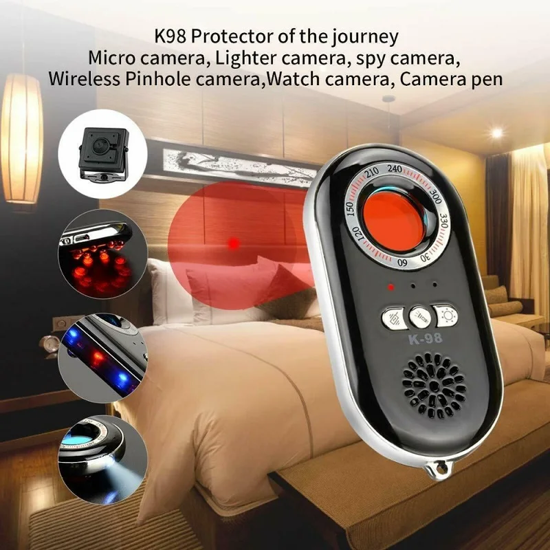 K98 Hidden Camera Bug Detector Mini Camera Spy Camera Candid Camera Spy Devices Finder 2 in 1 Anti-theft Alarm Privacy Protector