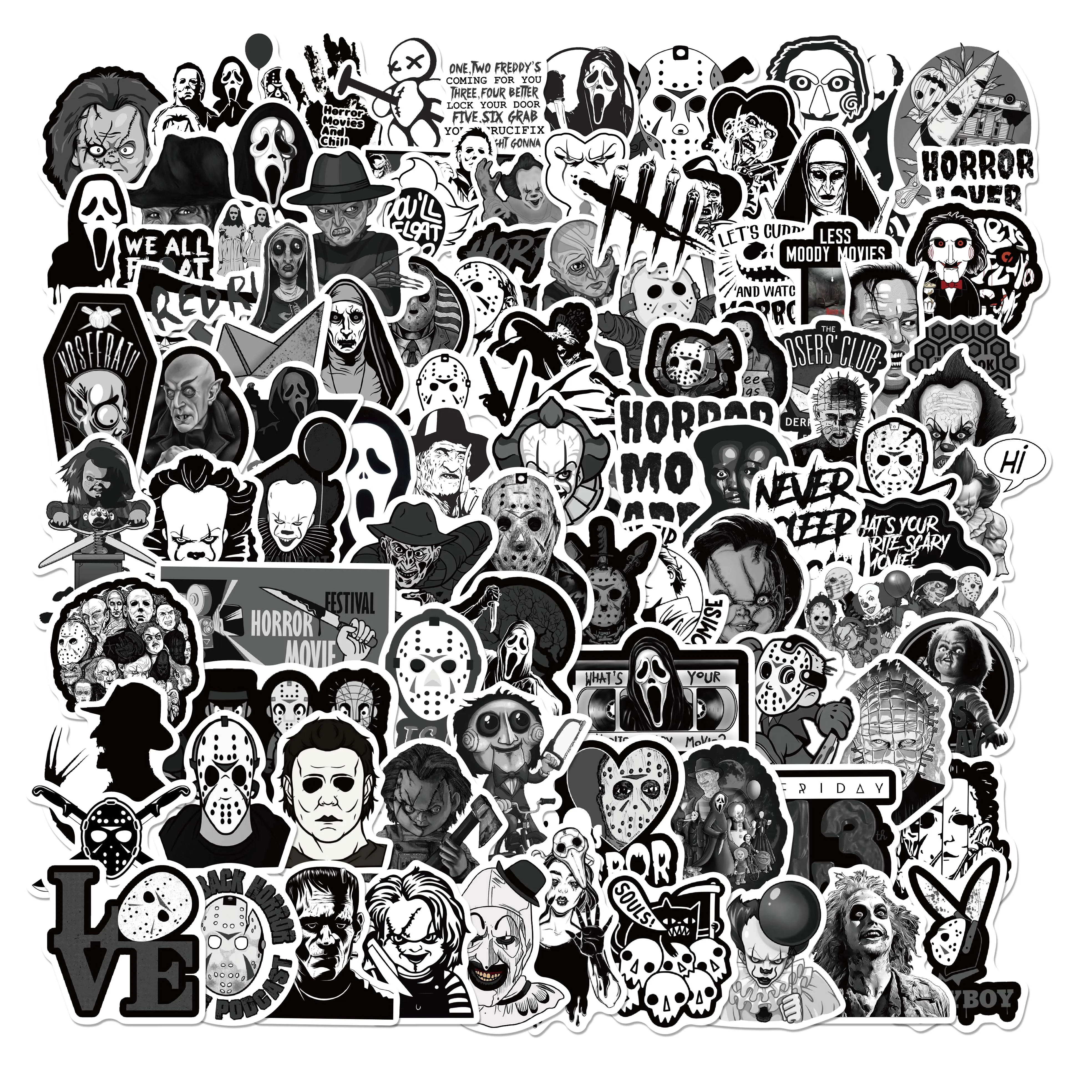 

10/50/100pcs Cool Black and White Movie Graffiti Horror Stickers Aesthetic Laptop Motorcycle Waterproof Decal Sticker Kid Toy