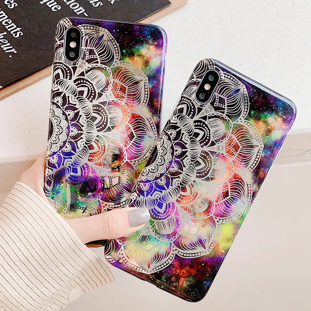 

Datura Flowers Phone Case For iPhone XR 11 Pro XS MAX 7 8 Plus X 6 6s Plus Cases Soft IMD Electroplate Colorful Phone Back Cover