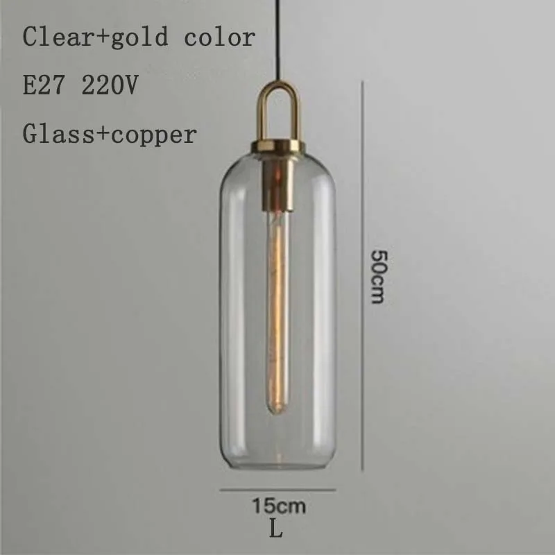 Cylindrical clear L Простой подвесной светильник в скандинавском стиле, современный стеклянный подвесной светильник, светодиодный подвесной светильник E27 для ресторана, гостиной, прикроватной тумбы - Цвет корпуса: Cylindrical clear L