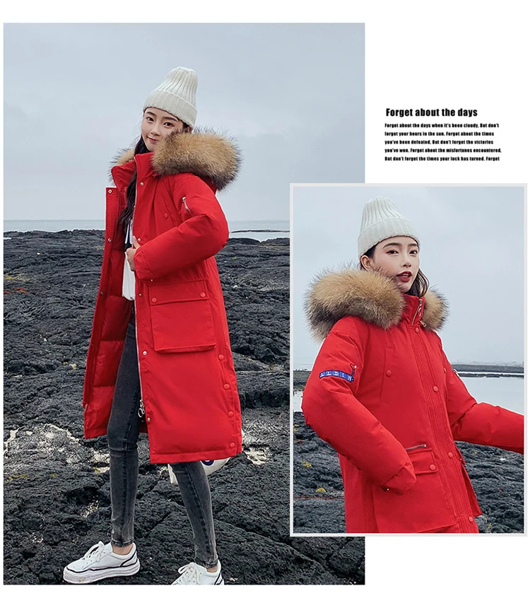 Down Jacket Cotton-padded Clothes WOMEN'S Dress Winter Mid-length over-the-Knee Large Fur Collar INS Loose Thick Online Celebrit
