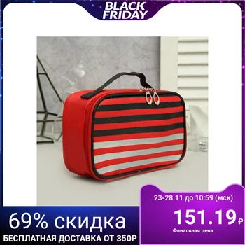 

Cosmetic case-chest, zippered compartment, mirror, red