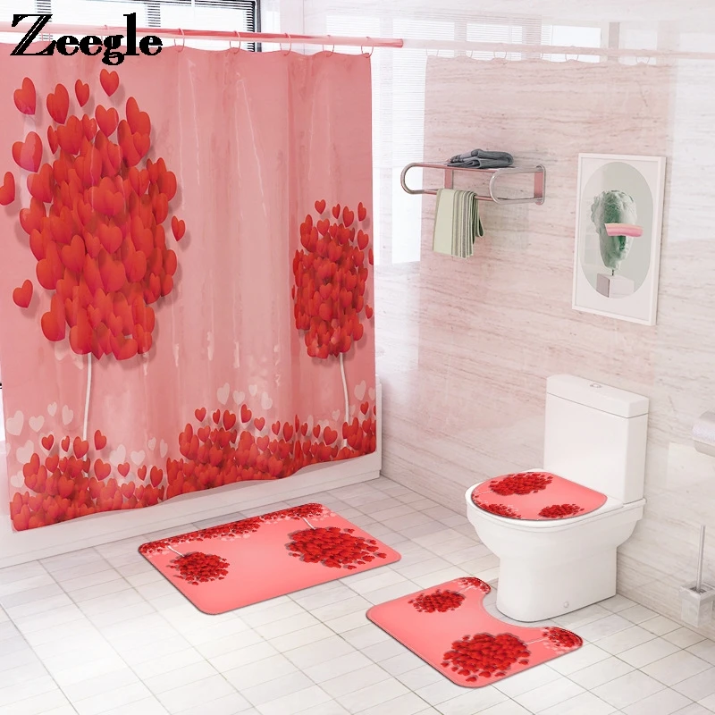 Love Printed Bath Mat Shower Curtain Toilet Carpet Microfiber  Bathroom Decoration Anti Slip Absorbent Rug Bathroom Floor Mat