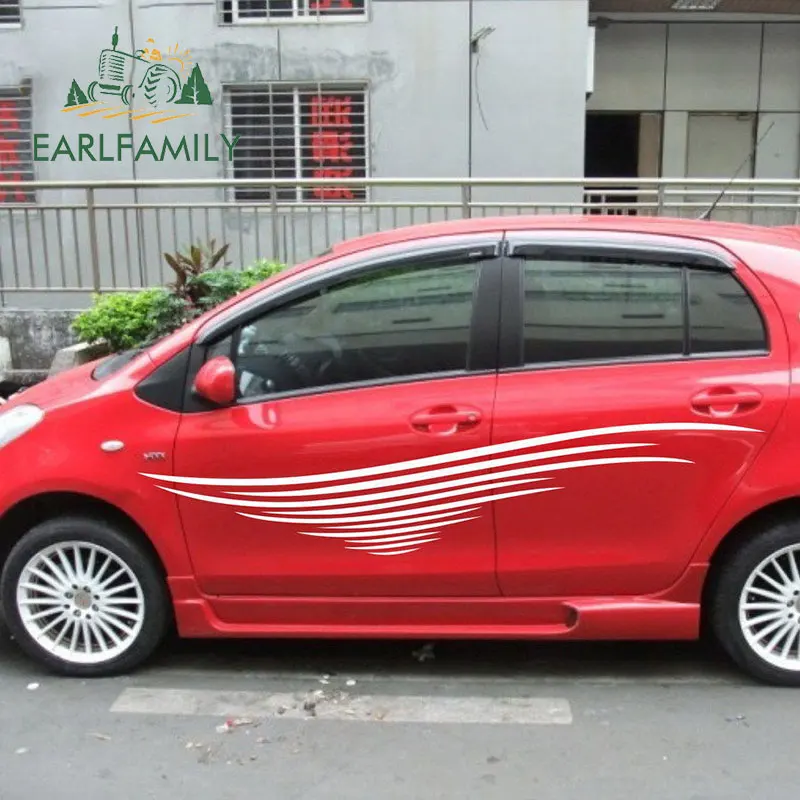 EARLFAMILY, 200 см* 34 см, 2x Pinstripes, гоночные наклейки на двери, графика, автомобильные наклейки, виниловые автомобильные комплекты, наклейки, наклейка, автомобильные аксессуары