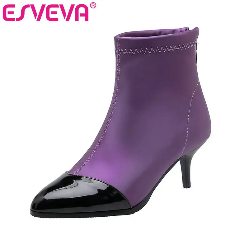 

ESVEVA 2020 Fashion Women Shoes Winter Ankle Boots Thin High Heel Zipper Pointed Toe Motorcycle Platform Boots Size 34-43