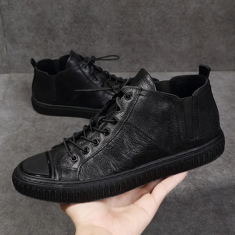 

Autumn & Winter Full-grain Leather Men Genuine Leather plus Velvet Men's Martin Boots Men's Boot Trendy Shoes