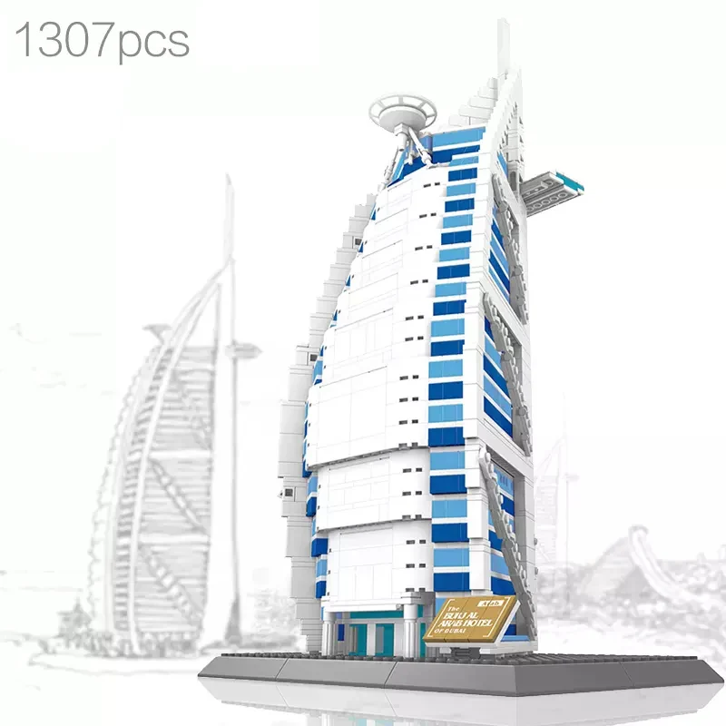 

Advanced Model 1307pcs Burj Al Arab Kits Model Set Architecture Building Blocks Creative DIY Gifts Bricks Toys for Children