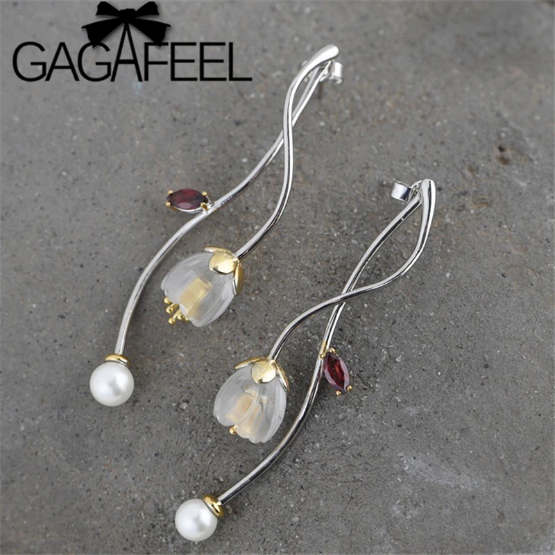 GAGAFEEL S925 Серебряные стеклянные цветочные серьги для женщин белые цветы жемчужные