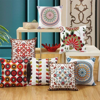 

Cotton Linen Cushion Cover Sofa Bed Pillowcase Geometric Pillowcase Home Decoration Wheel Pattern Embroidery 45x45cm