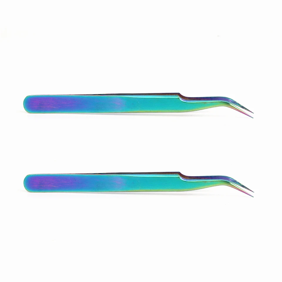 2 PCS Curved Новые цветные пинцеты для ресниц из нержавеющей стали, ультратонкие кончики для увеличения объема ресниц, пинцеты для бровей, инструменты для макияжа - Цвет: 2 PCS Curved
