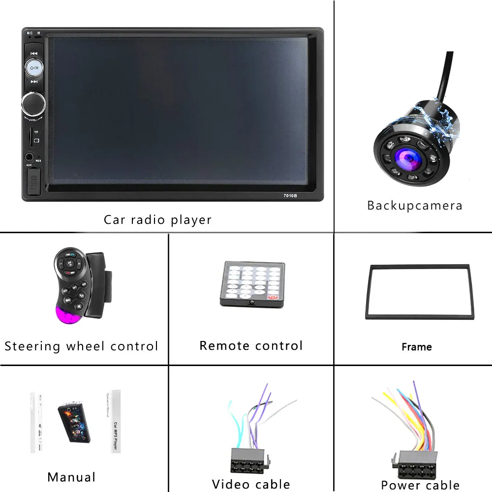 2 Din Авто Радио " lcd Мультимедиа сенсорного экрана видео плеер Авто Аудио Стерео Bluetooth Зеркало Ссылка управление рулевого колеса - Цвет: With 8 LED Camera