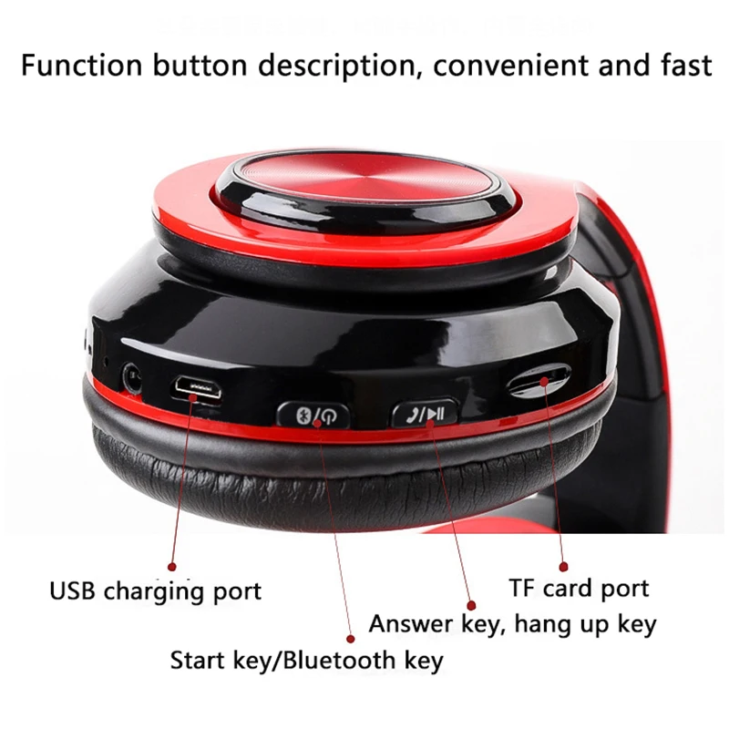 Bluetooth headphone Stereo earphones Wireless music headset FM support 32G SD card with Microphone for mobile phone PC tablet