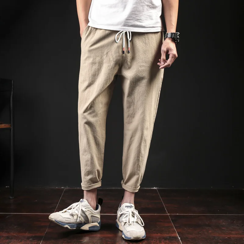 

2018 Spring Clothing New Products Linen Pants Retro Cotton Linen Capri Pants Solid Color Cotton Linen Casual Skinny Pants Harem