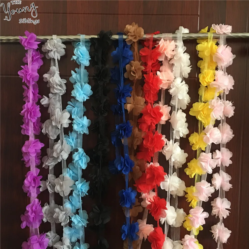 

Multicolor 10 yard flowers 3D Chiffon Flowers Lace Dress Decoration Lace Fabric Applique Trimming Sewing DIY Supplies Accessory