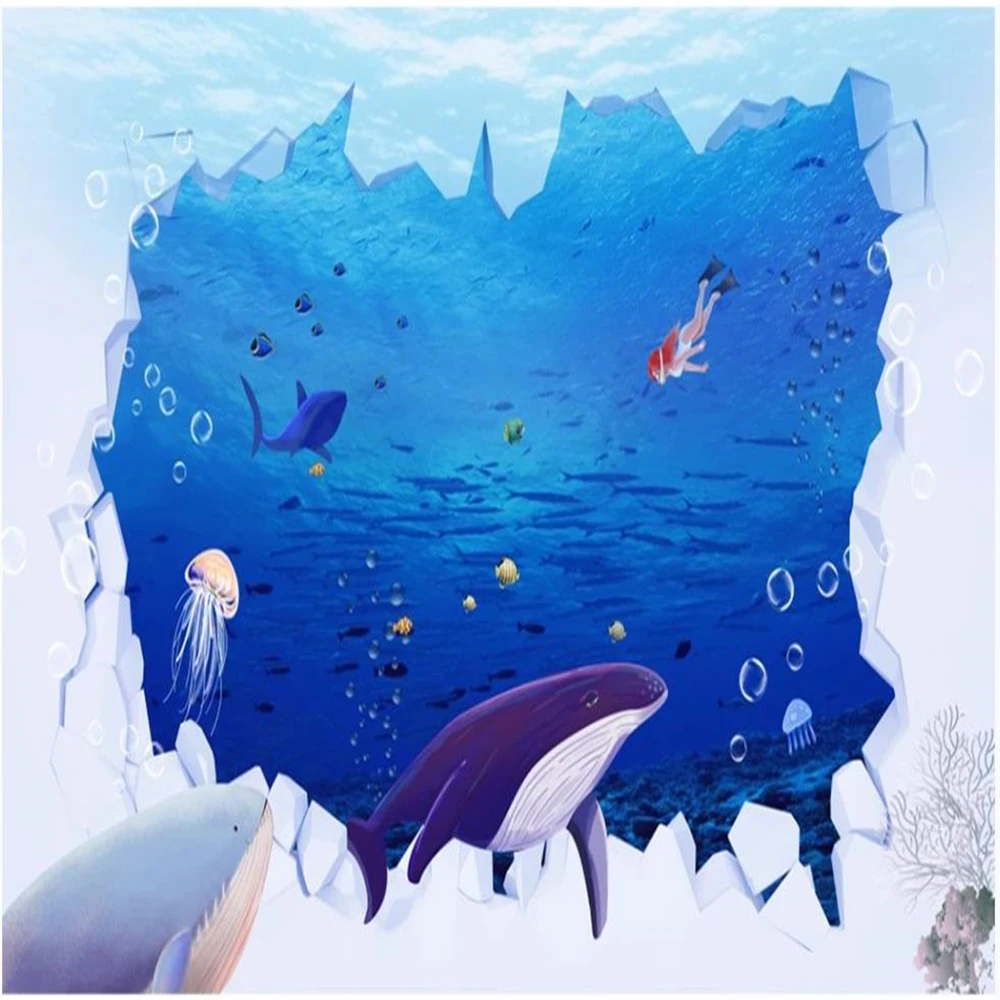 3D-wallpapers-hand-painted-cartoon-underwater-world-children-s-room ...