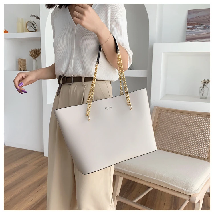 Black Pu Leather Shoulder Bags for Women Handbag Chain Design Large Capacity Tote Bag Luxury Shopper Hand Bag Female Totes New