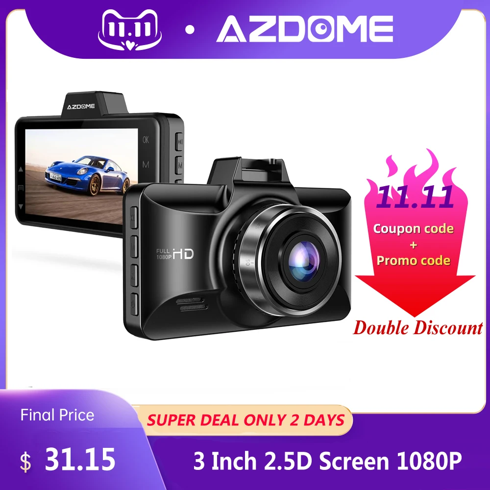  AZDOME FHD 1080P Dash Cam 3 дюймовый DVR автомобиля вождение автомобиля Регистраторы Ночное видение, монитор для парковки, g-сенсор, Сенсор, петля За…
