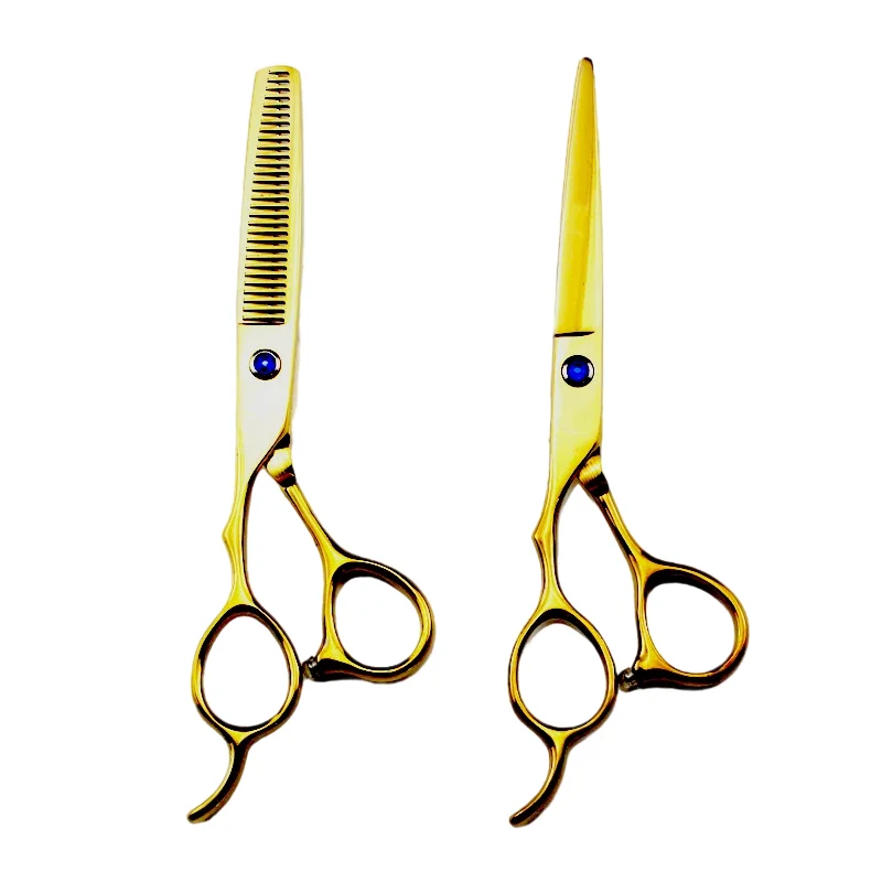 

6.0 Inch Golden Left-handed Cutting Thinning Blunt Tip High Quality Hair Dressing Scissors