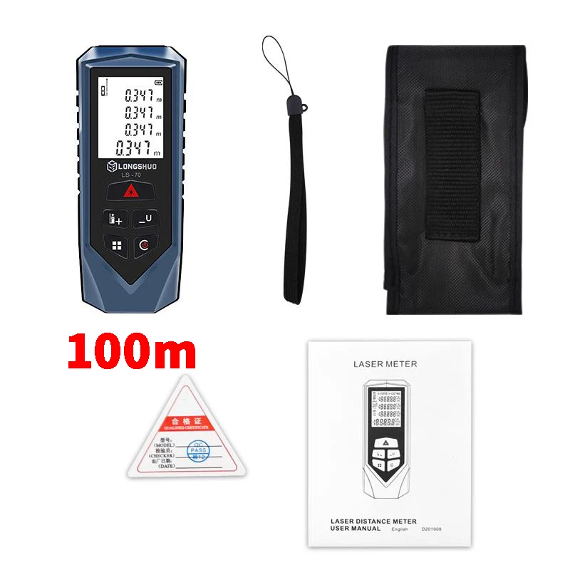LONGSHUO Laser Distance Meter 100m Laser Rangefinder Battery-powered laser tape measure ruler Roulette tool
