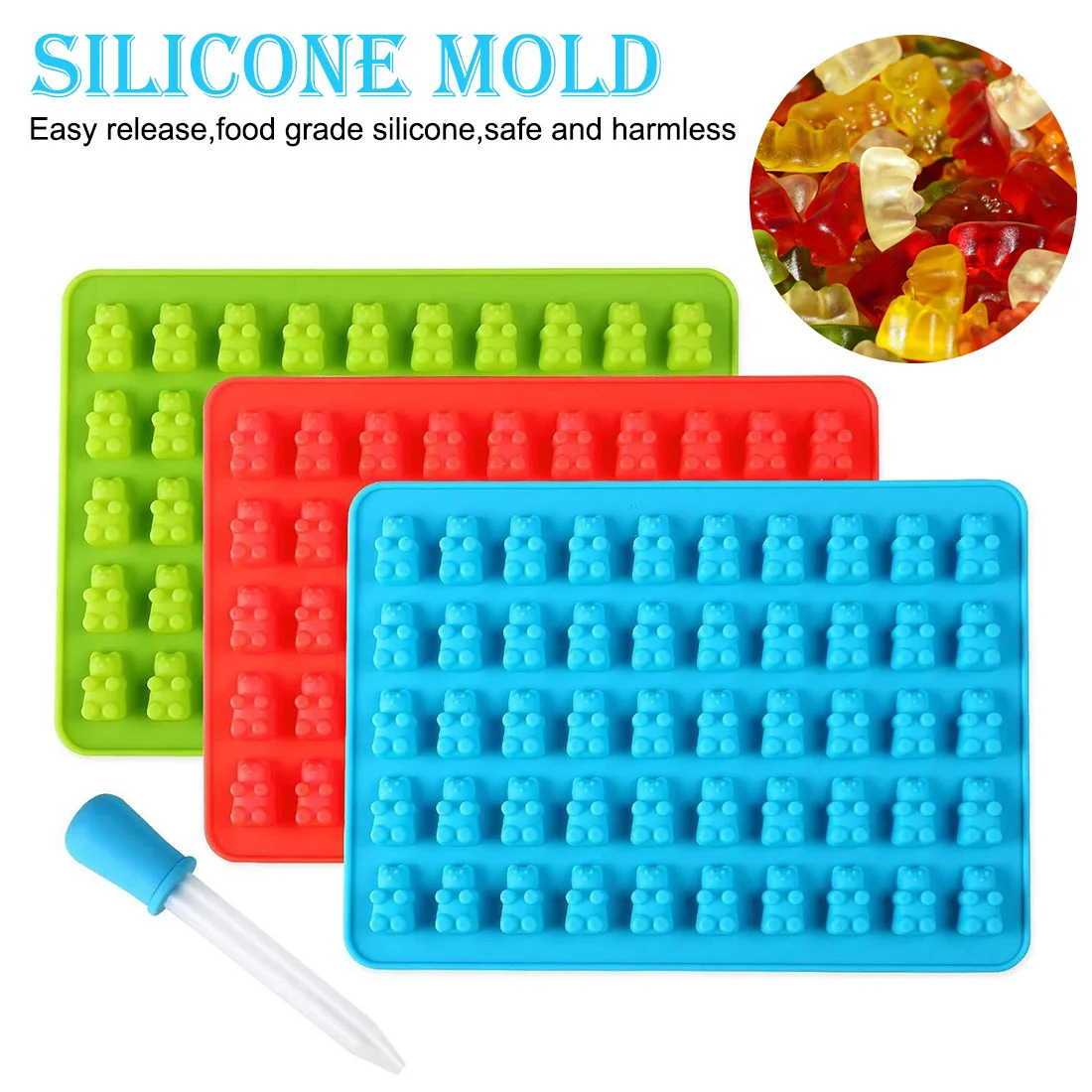 

Random Color 1 Set 50 Cavity Bear Shape Cake Tools Mold Silicone Gummy Bear Chocolate Mold Candy Maker Ice Tray Jelly Moulds