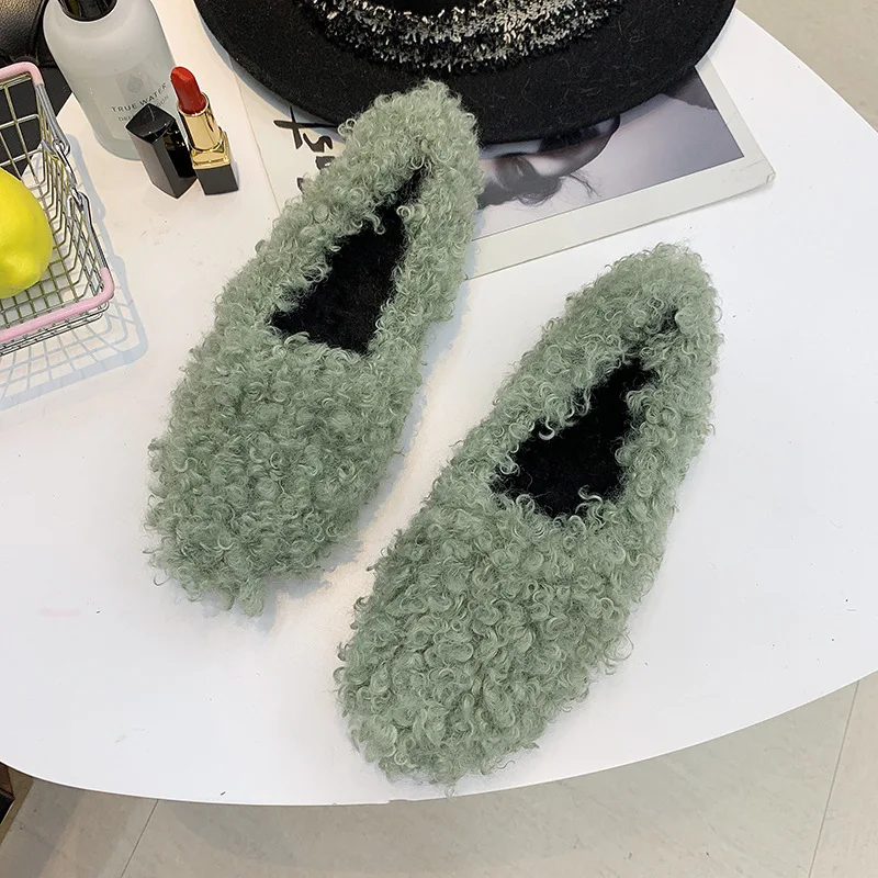 

Shoe Women's 2019 Autumn New Style Tidal Flat with Solid Color round-Toe Sleeve Furry Casual Fashion Shoe Women's