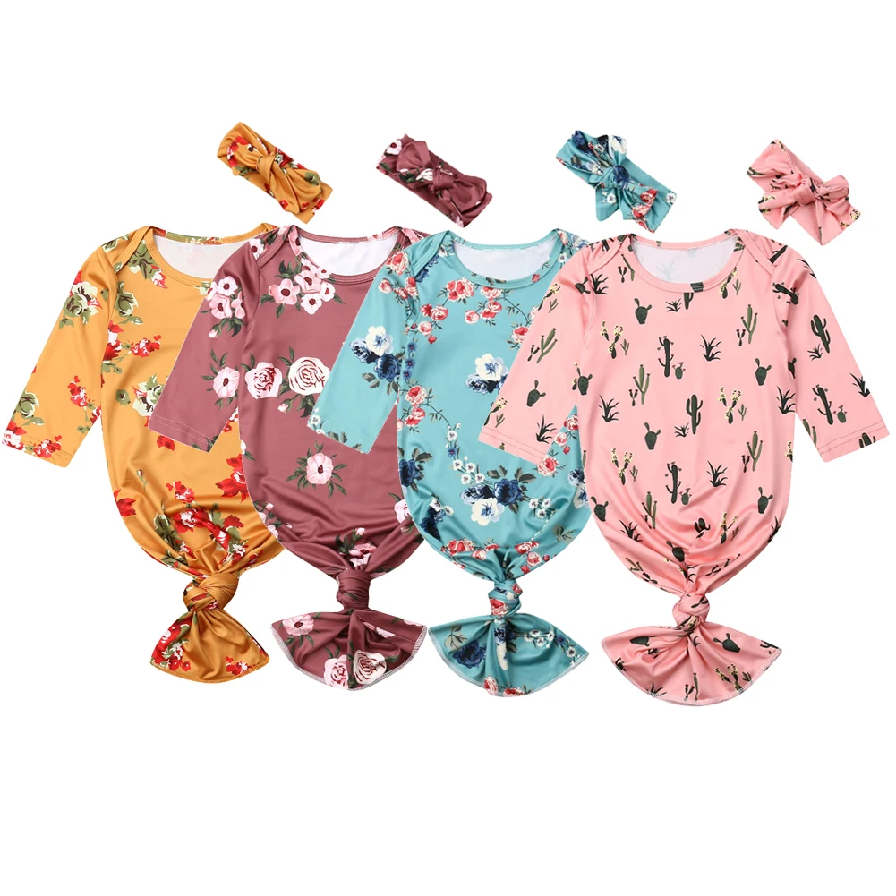 Newborn Baby Girl Floral Sleeping Bag Swaddle Blanket Swaddling Wrap+Headband 2Pcs Babies Sleep Set 0-6M