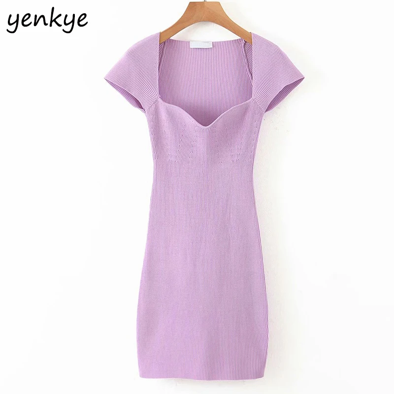 Vintage Solid Color Knit Sexy Dress Women Short Sleeve Bodycon Mini Dress Romantic Female Casual Summer Party Pencil Dress Vintage Solid Color Knit Sexy Dress Women Short Sleeve Bodycon Mini Dress Romantic Female Casual Summer Party Pencil Dress