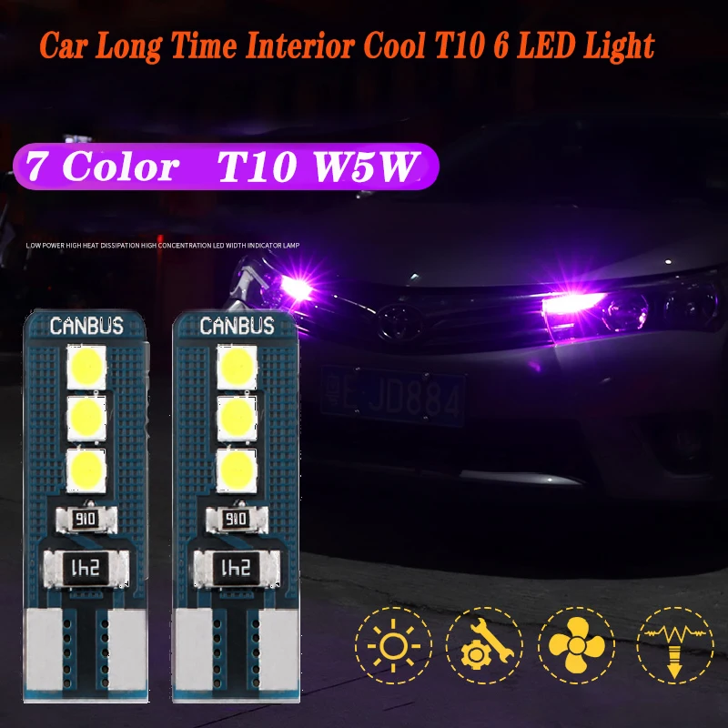 

2PCS For Renault Megane 2 Duster Clio Honda Civic Fit VW touareg Mazda 3 6 CX5 Car Long Time Interior Cool T10 6 LED Light