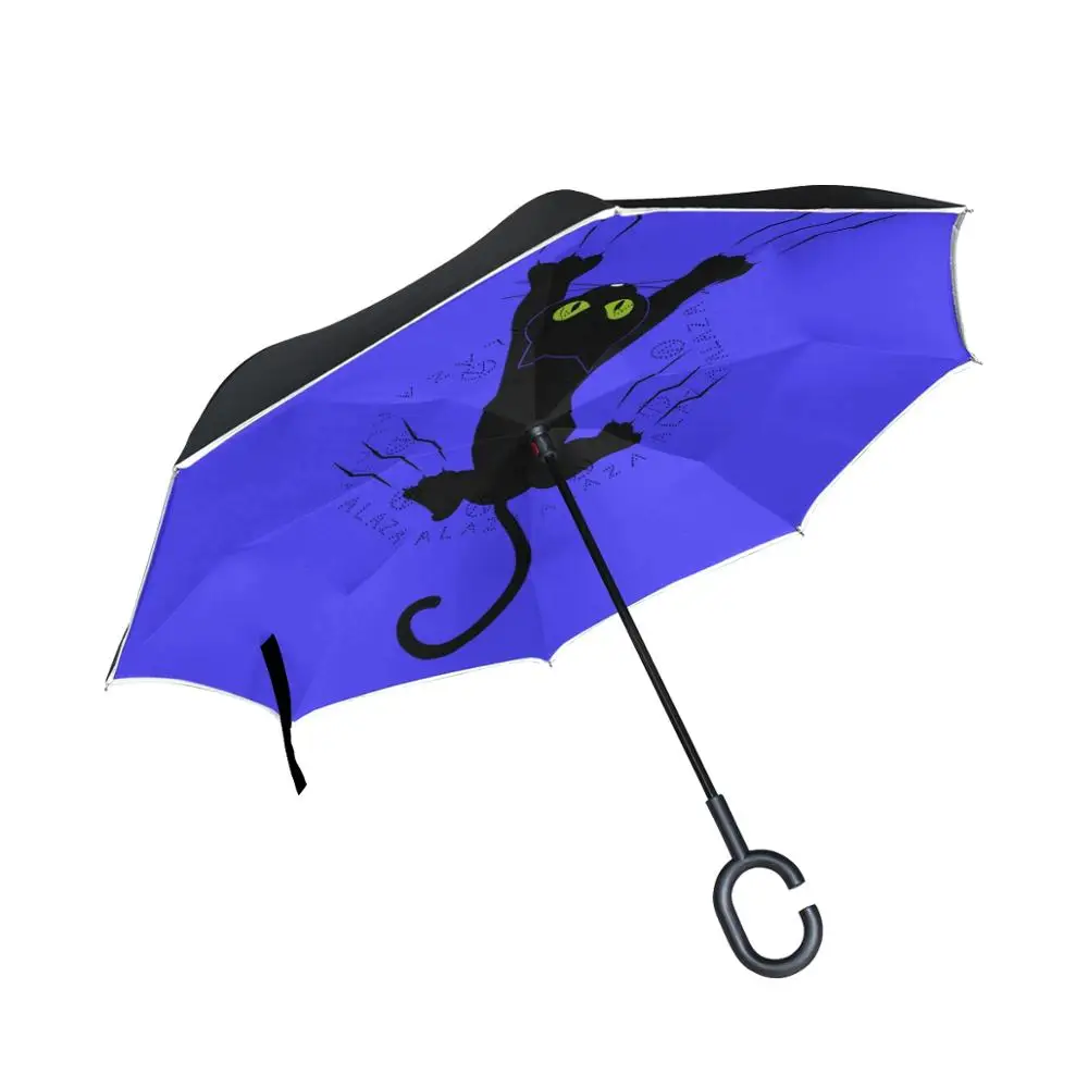 

Susino Black Cat Blue Reverse Umbrella Women Men Double Layer C-Shape Handle Ladies Umbrellas Waterproof Windproof