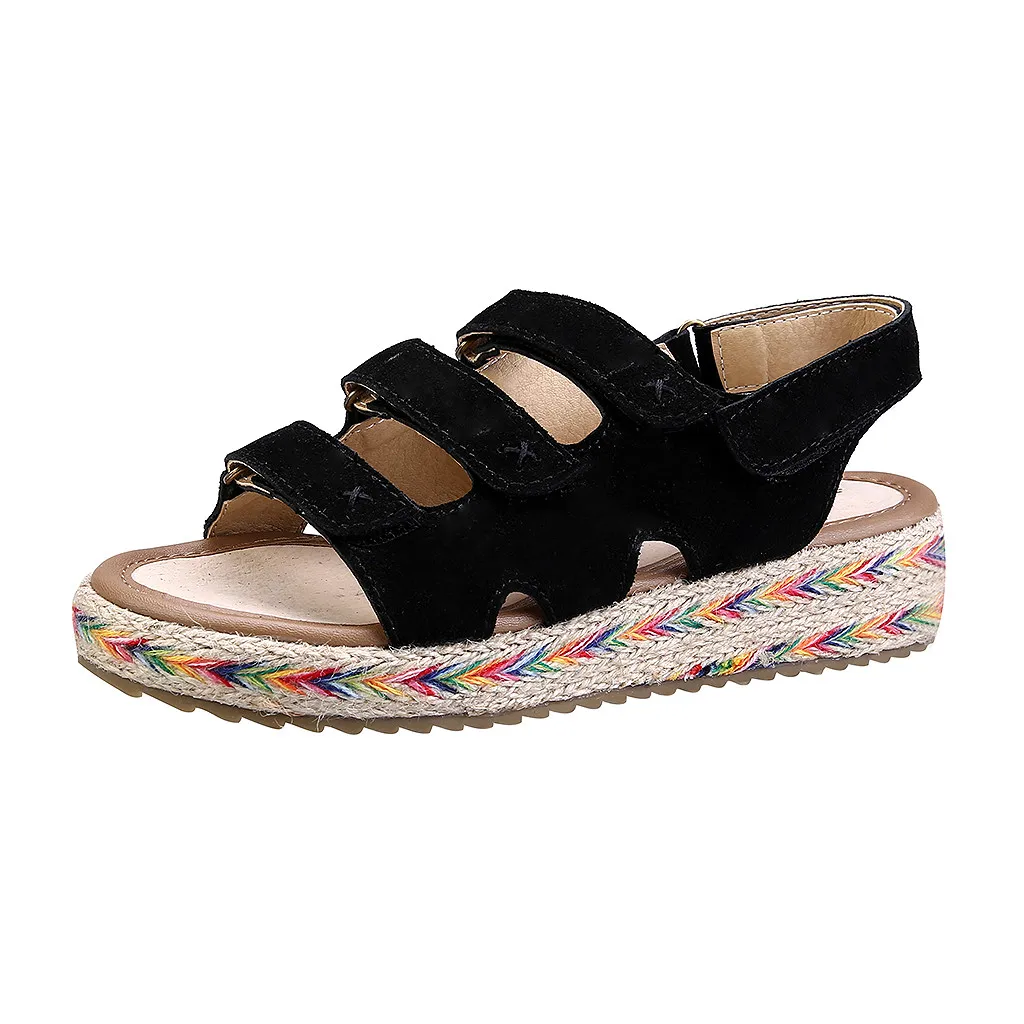 New Arrival Women Summer Wedges Sandals Platform Round Toe Shoes Hook&Loop Party Sandals For Ladies Patchwork Leather Shoe