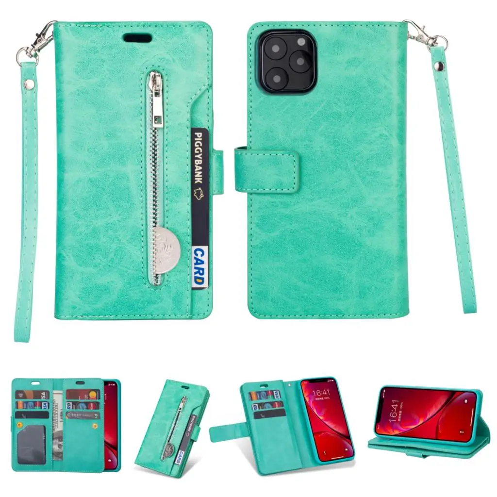 Кожаный чехол-книжка с 10 отделениями для карт для iPhone 11 11 Pro Max, магнитный чехол-кошелек на молнии для iPhone Xs Max XR X 6 7 8 Plus, сумка для телефона