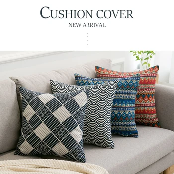 

Cushion Cover 45x45cm Japanese Style Decorative Throw Pillow Case Geometric Wave Design Cotton Linen Pillowcase for Living Room