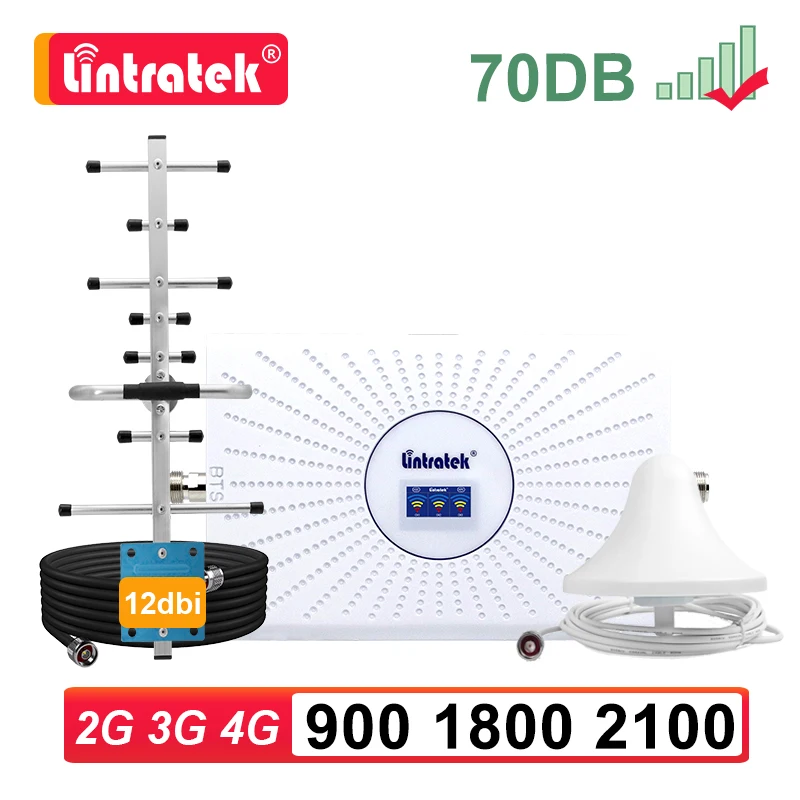 70dB трехдиапазонный усилитель сотового сигнала 2G 3G 4G GSM 900 DCS LTE 1800 WCDMA 2100 UMTS