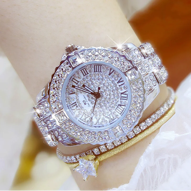 

Ladies Wrist Watches Silver Roman Numerals Watch Brand Luxury Crystal Diamond Women Bracelet Watches Steel Strap Clock Gift 2020