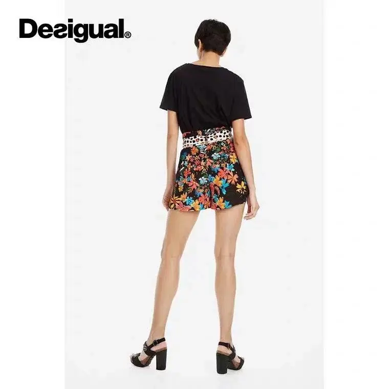 Испанский desigual печати в горошек ремень большой карман модные шорты