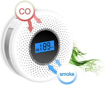 

Combination Smoke and Carbon Monoxide Detector with Display, Battery Operated Smoke CO Alarm Detector