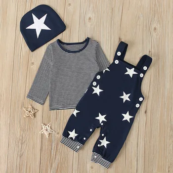 

Baby Boy Clothes Newborn Baby Outfits Spring Autumn Stripe T Shirt+ Trousers Pants+ Hat Baby Boy Clothing Set Star Style 3m-3t