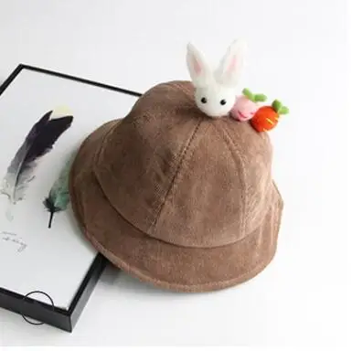 Autumn Baby Hat children fisherman hat cartoon cute basin cap men and women baby corduroy caps solid color warm hat - Цвет: Кофе