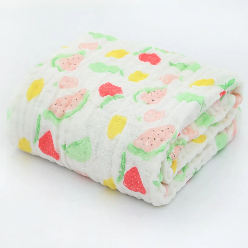 FRUIT Высокая плотность хлопка класса 6-Слои 100*100 см муслин из сетчатой ткани в крепированную полоску Плиссированное детское одеяло для ванной Полотенца Медицинская марля детские пеленки - Цвет: FRUIT