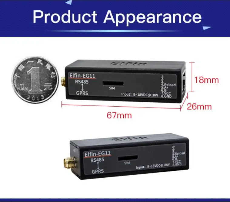 Elfin-EG11 последовательный сервер последовательный порт устройство подключение к сети GPRS Modbus TPC IP Функция RJ45 RS485 к GSM GPRS последовательный сервер