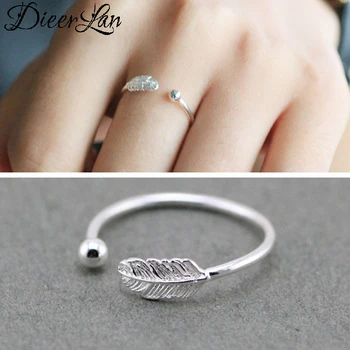 

Simple 925 Sterling Solid Silver Feather Rings For Women Open Rings Brand Female Jewelry Valentines Day Gift
