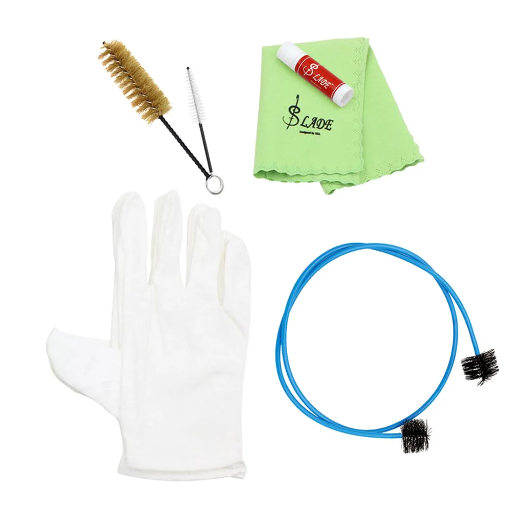 6 In 1 Brass Instrument Cleaning Care Kit Brushes Gloves Cloth Oil Accessory