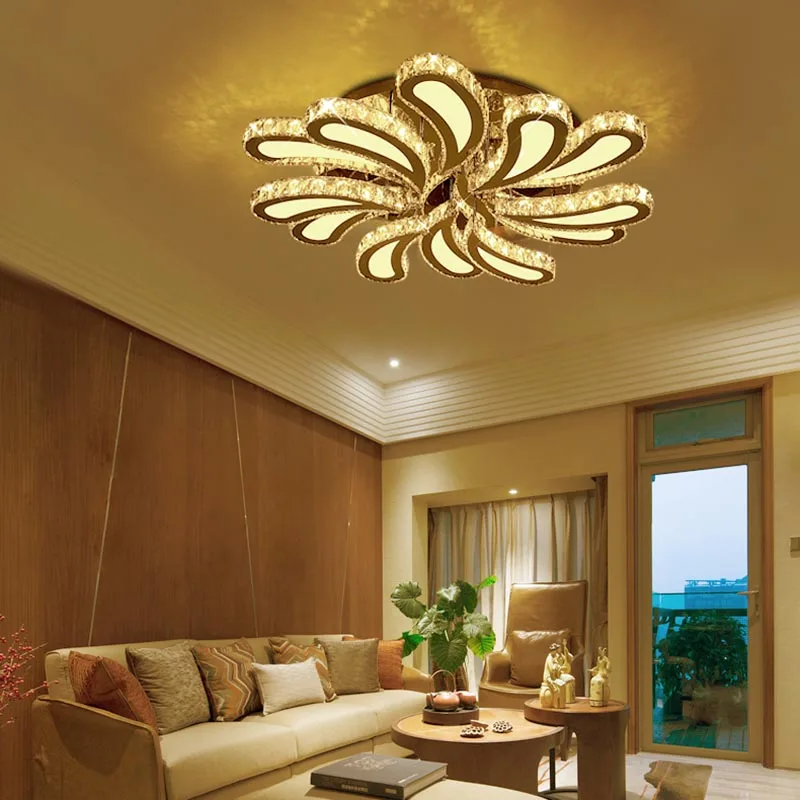 

Modern Flower LED Clear Crystal Ceiling Light Bedroom Living Dining Room LED Lamp Dimming Fixture Romantic Wedding Room Lighting