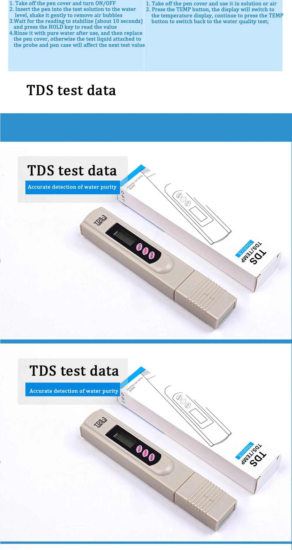 Portable Pen TDS Tester Digital Water Meter Filter Measuring Water Quality Purity TDS Measurement Tool ph water tester