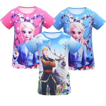 

Baby Girls T-shirt Clothes Summer Girls Cartoon Cosplay Snow Queen Anna Elsa Print Short Sleeve Shirts Boys Iron Man Motion Top