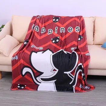 

BEST.WENSD Cartoon Anime Red Blanket Printed American Style Cat Lovers with Fish Plush Cute Blanket on Sofa Bedspread Dropship
