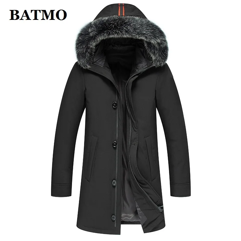 BATMO 90% белый утиный пух и Лисий меховой воротник с капюшоном куртки мужские, мужские зимние черные пуховики, толстое теплое пальто, большие размеры 9007