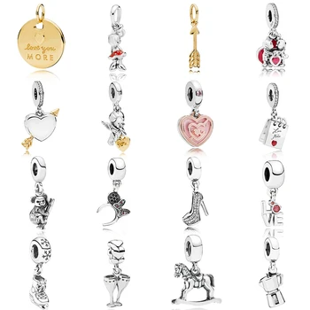 

NEW 2019 100% 925 Sterling Silver Rose To with Love Notes High Heels Pendant Charm Fit DIY Original Women Bracelet Jewelry Gift